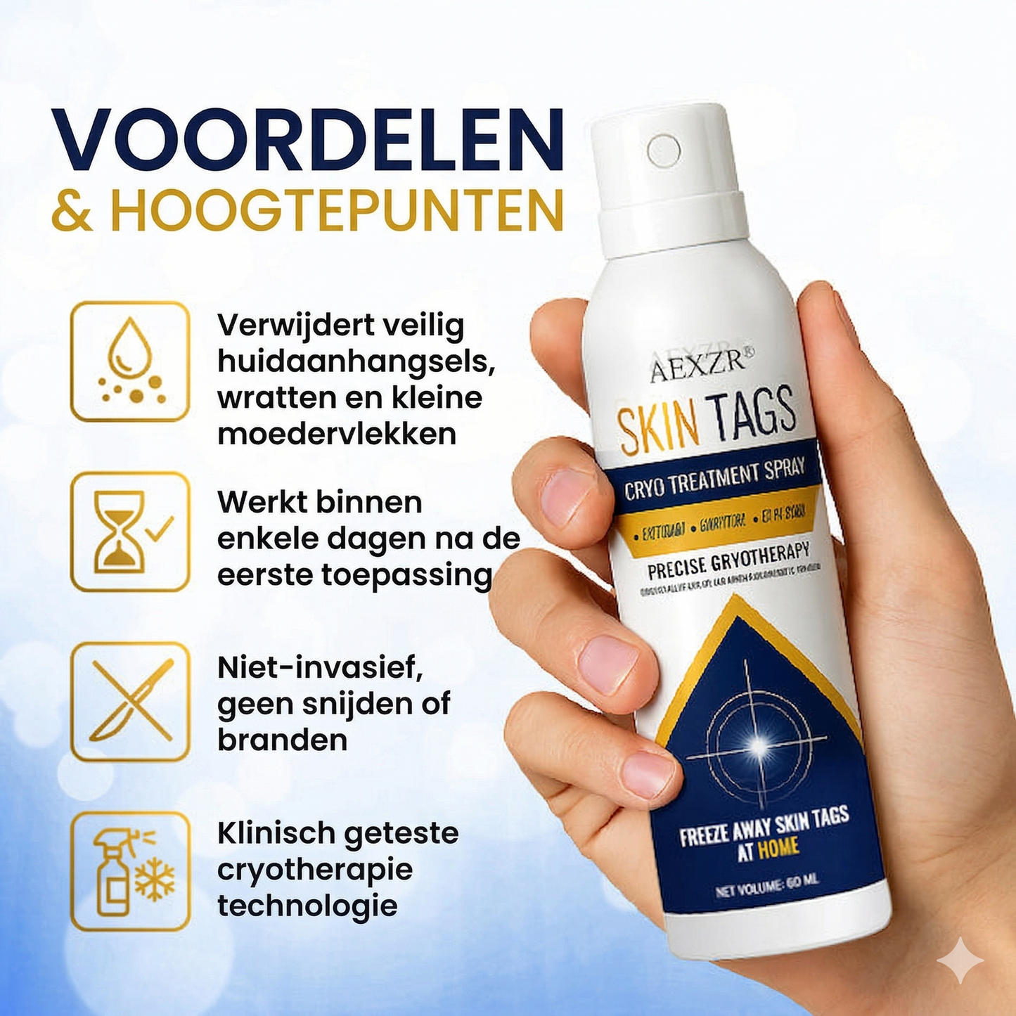 AEXZR ® Cryotherapie Spray voor Wratten en Skin Tags: Verwijder wratten en steelwratjes snel en pijnloos – resultaat binnen 7 dagen! 🚀